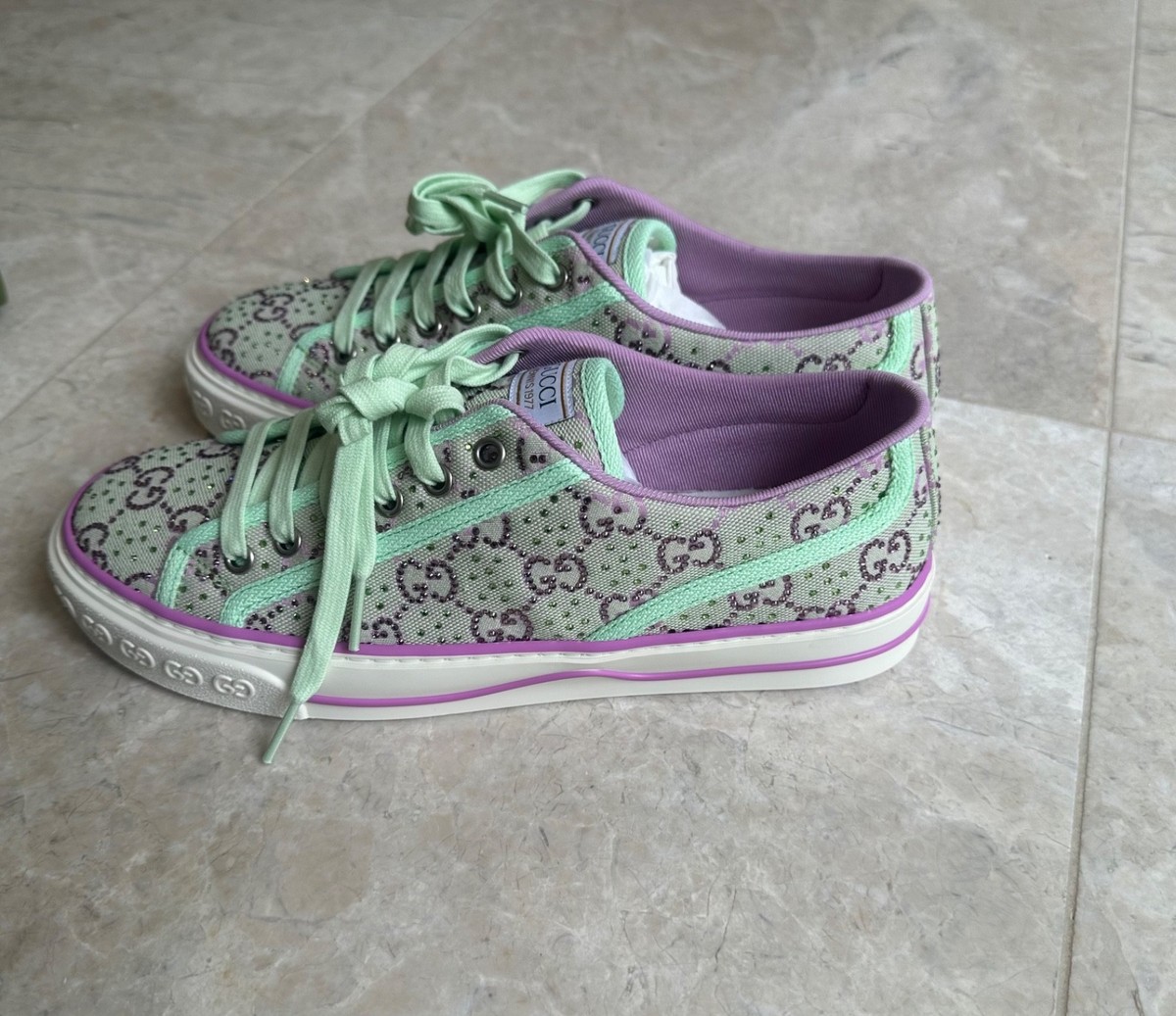 Gucci Tennis 1977 GG crystals sneakers uk UK