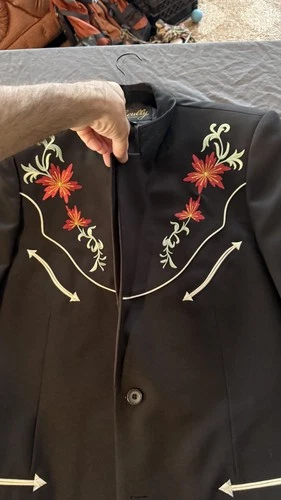 Scully Western Blazer Jacket Mens 42 Black Embroidered Floral Rodeo Cowboy Suit image 4