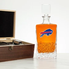 Buffalo Bills – Full Color Logo Football Decanter Set with Rustic Wood Box