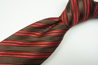 Kiton Chocolate Brown Cherry Red Striped Seven Fold Silk Tie Made in Italy NEW