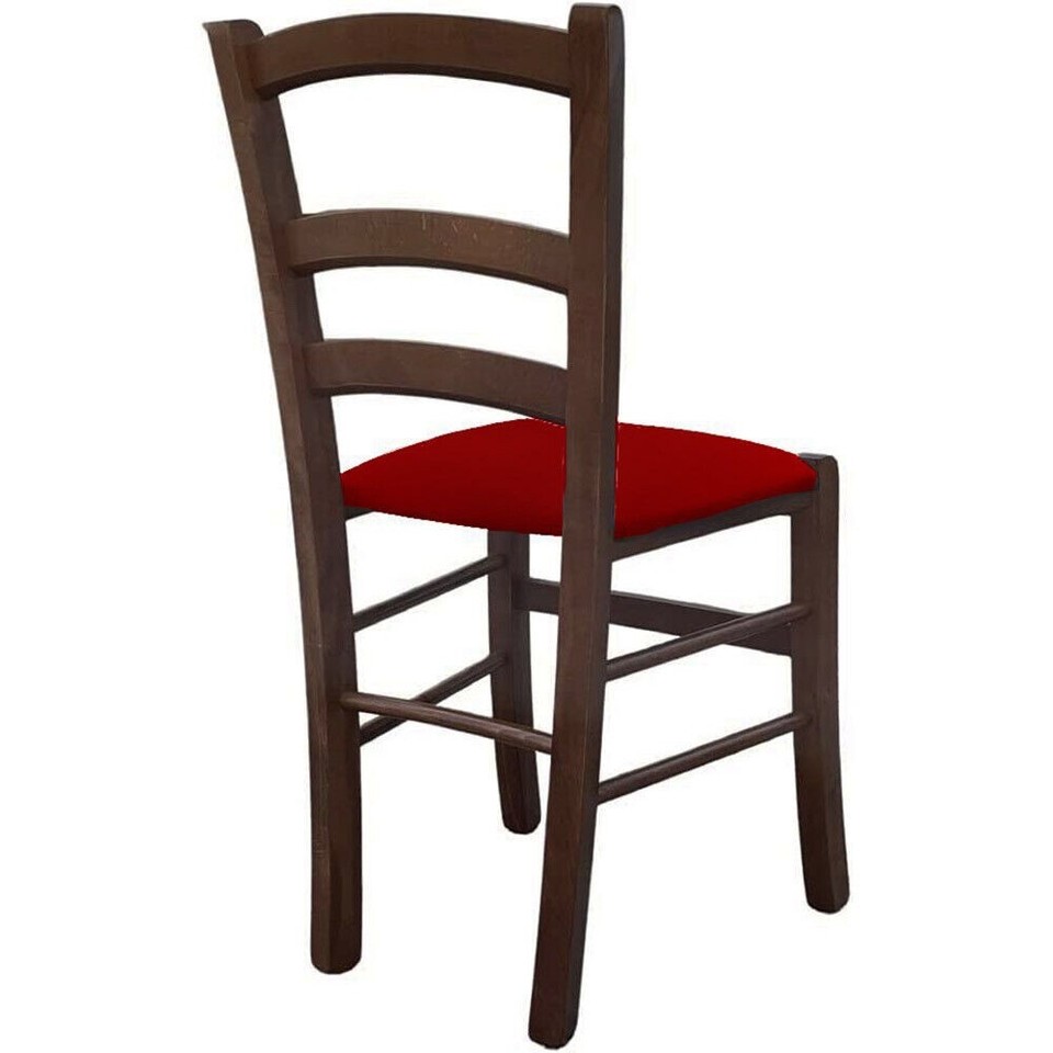 Chaise En Bois Venizia Noce Sombre Avec Assise Éco Cuir Rouge, 1 Pièce