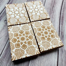 Paper Gift Boxes-Flower Mandala Pattern-Kraft, White Ink-Screen Printed by Hand