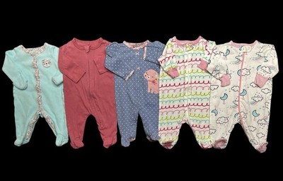Baby Girl Size Newborn Carter's Cotton Zip Footed Sleeper Pajamas Clothes Lot