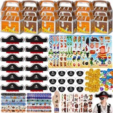 109 Pcs Pirate Party Favors Supplies Tattoo stickers Bracelet Diamonds Coins ...