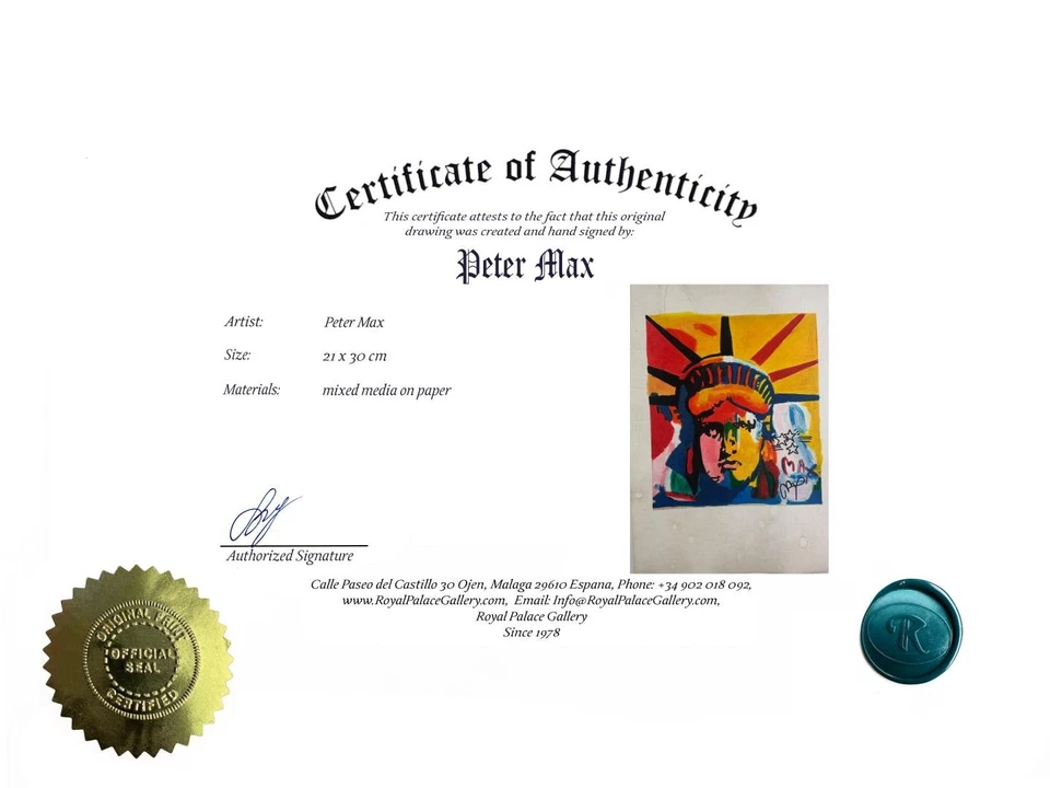 Pintura artística Peter Max certificado de autenticidad dibujo original papel vintage firmado Foto 3 de 3