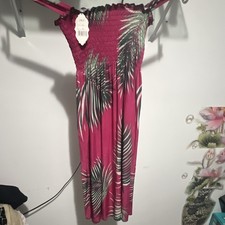 JPR Pink Tropical Knit Maxi Dress Smocked Strappy Straight Neck Rayon One Size
