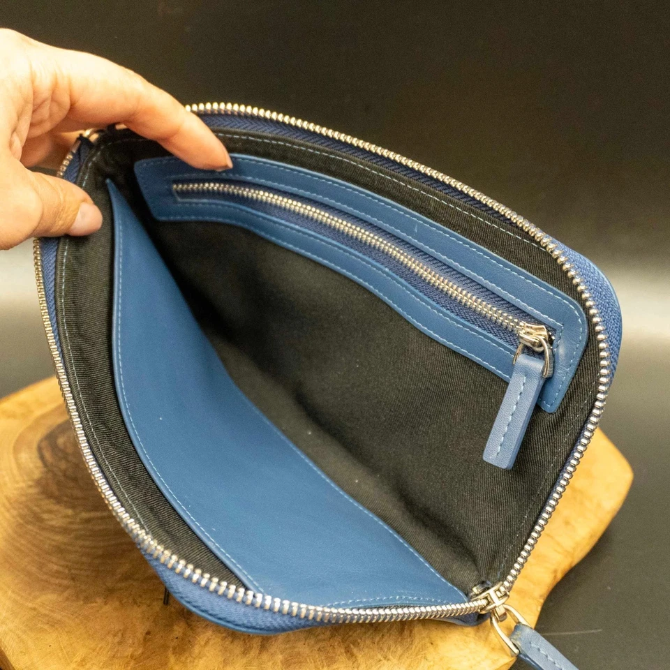 Credit Suisse Cartera de Viaje Cuero Clutch Cartera de Viaje Azul - Imagen 2 de 4