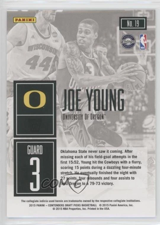 2015-16 Panini Contenders Draft Picks Game Day Joe Young #19 Rookie RC - Image 2 of 2