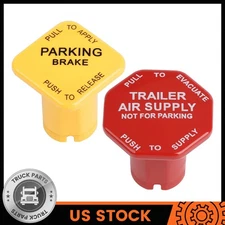 2PCS Red Valve Trailer Air Supply Knob & Yellow Parking Brake Knob 298817 298818