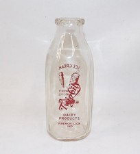 Twin City Dairy Products French Lick, Indiana Glass Quart Milk Bottle w Graphics