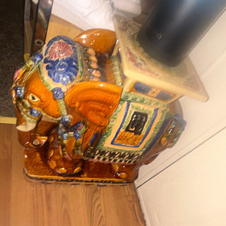 mid century orange terracotta elephant plant stand