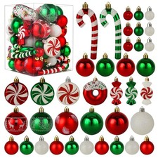 Christmas Tree Ornaments, Green Red White Christmas Ball Ornaments Set of 60 ...