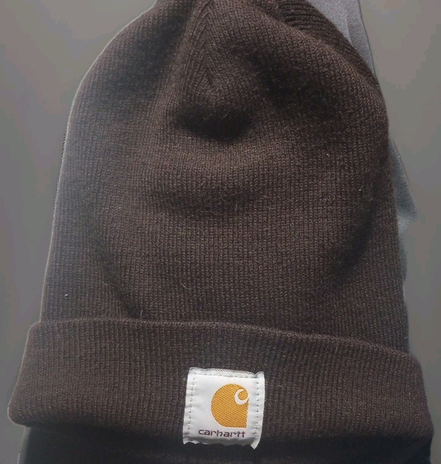 Vintage Carhartt Dark Brown Acrylic Knit Beanie Made in USA One Size