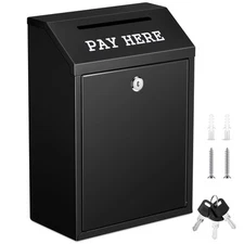 Safe Cash Box Money Collection Metal Donation Box with Lock Wall Mount Pre Dr