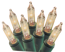 Clear Mini Lights String 20 Count Green Wire Christmas Incandescent 5' Lit