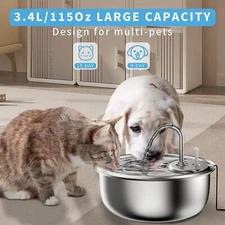 Cat Automatic Water Fountain Stainless Steel 3.4L/115OZ Pet Watering Supplies