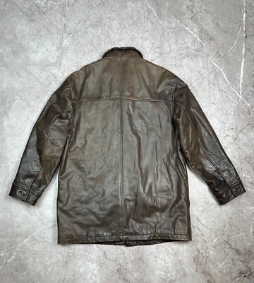 Vintage Gap Car Coat Leather Jacket Quilted Mens Large Biker