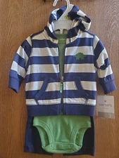 NWT Size 3M Carter's 3pc set outfit navy white striped jacket w/ dinosaur, pants