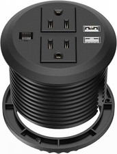 Desktop Power Grommet 3 Inch Outlet Socket Recessed 2 AC Outlet  2 USB Black 