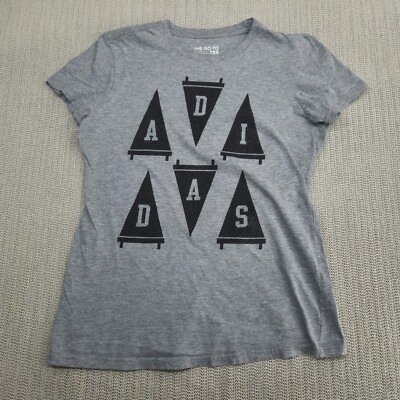 Adidas Shirt Womens Medium Gray Short Sleeve Go To Tee Graphic