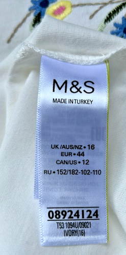 CAMISETA TOP M&S PER UNA MARFIL BORDADO ALGODÓN NUEVO CON ETIQUETAS TALLA 16 - Imagen 5 de 6