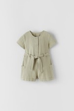 ZARA GIRL'S 3-4 KHAKI BEIGE COTTON ROMPER PLAYSUIT 3-4