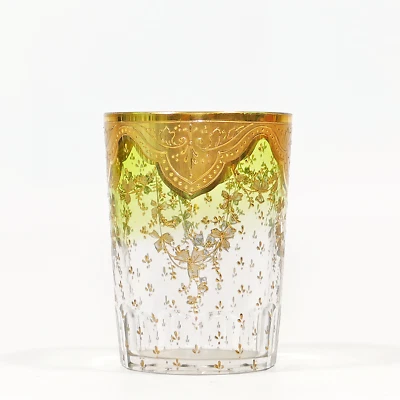 Moser Trinkglas Whisky-Becher grün Goldmalerei crystal tumbler um 1880 - Bild 1 von 4