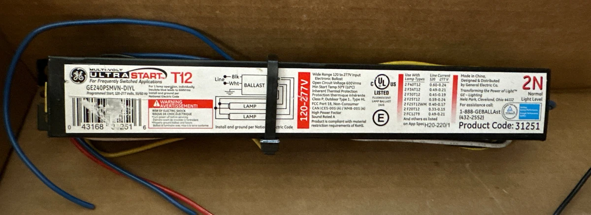 GE Electronic Ballast Proline 2N T12 GE240PSMVN DIYL eBay