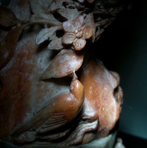 Chinese carving statue vase deeply carved JASMINE FLOWERS TREE BIRD ANTIQUE VTG