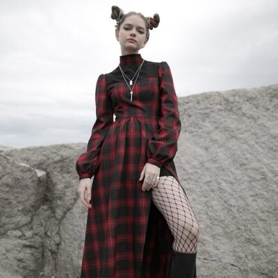 red black check dress Sweet Society Red & Black Checkered Bib Collar Mini Dress