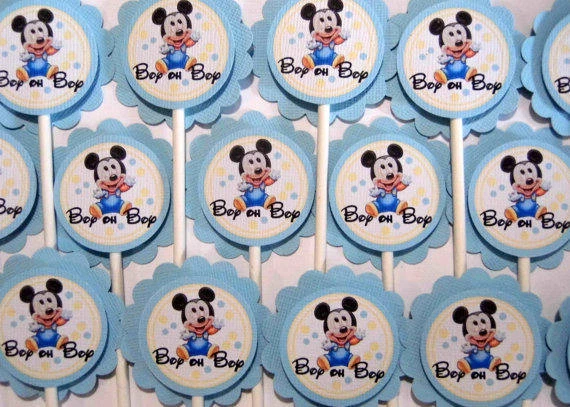 12 Baby Mickey Mouse Baby Shower, Toppers para Cupcakes Primer Cumpleaños, Niño oh Niño Foto 3 de 3