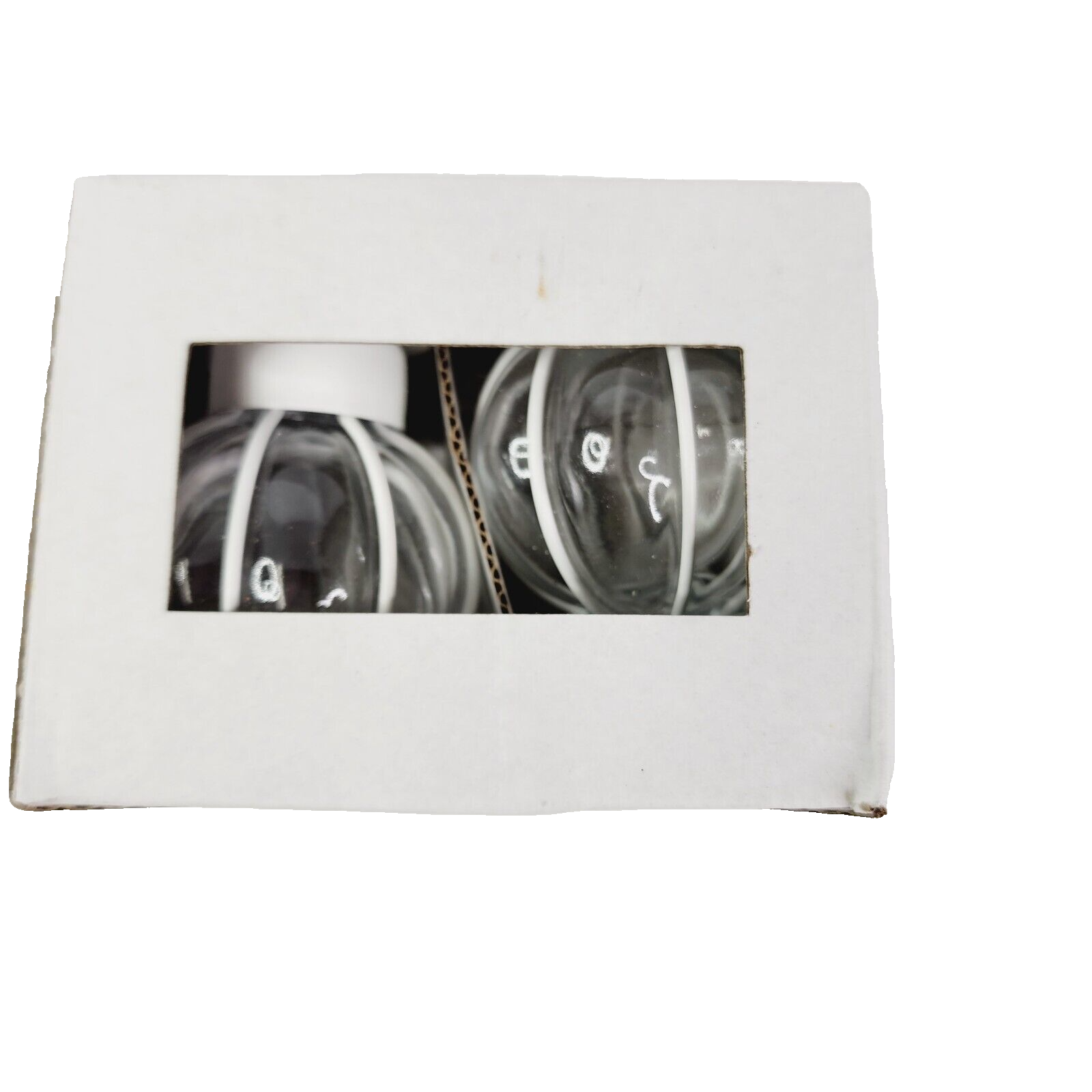 IKEA BLAST Pair of Glass Globe White Curtain Rod Finials Ends Caps 303.