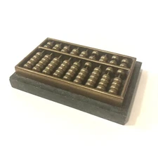 Vintage Miniature Brass Abacus Deep Green Marble Base Mid Century Modern