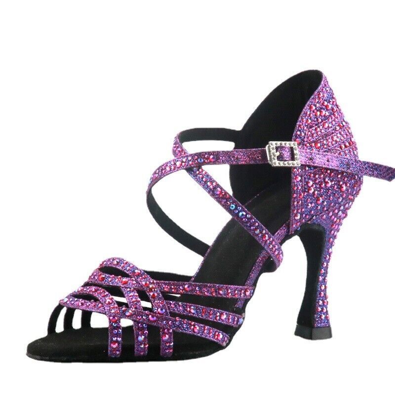 Zapatos de Baile Latinos Profesionales para Mujeres con Estrás 10 CM Tacón Alto Zapatos de Samba Suaves