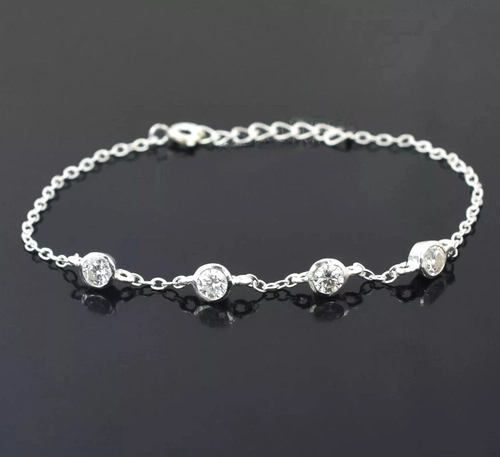 OFF WHITE Bracciale catena solitario diamante bianco sporco certificato trattato 4 mm in argento 925