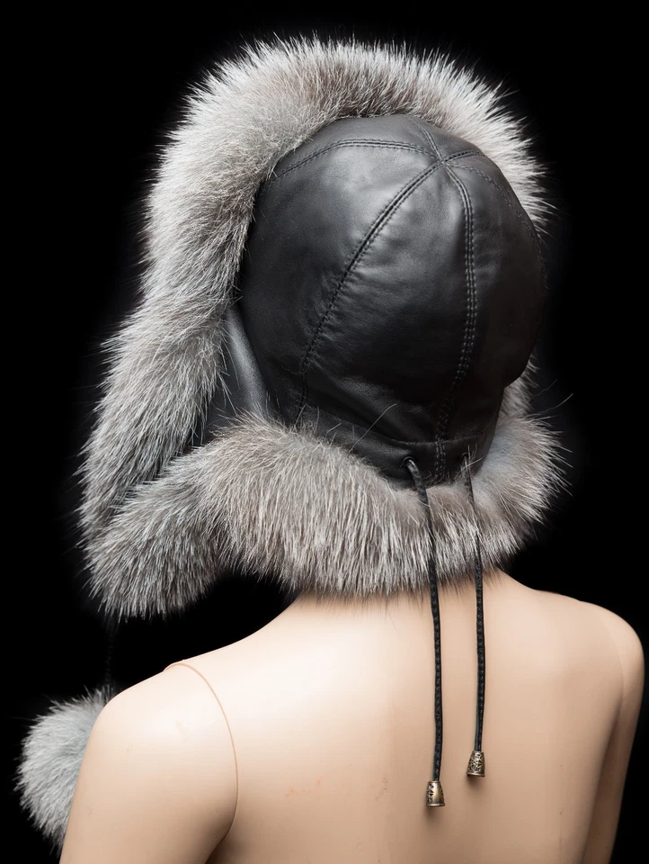 Superior Saga Pieles Azul Escarcha Piel de Zorro Hecho a Mano Tendencia Aviador Trampero Sombrero Foto 4 de 4