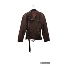 Liz Wear Brown Grunge 100% Leather Bomber Front Zip Jacket