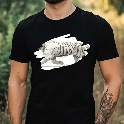 T-Shirt Herren Weißer Tiger Aquarell Motiv Baumwolle Größe XS bis 5XL