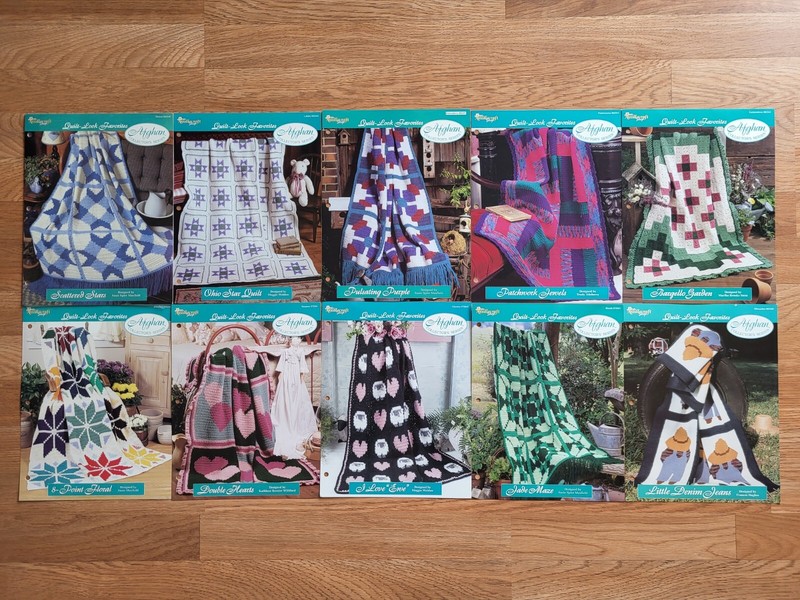 Lot 11+ Needlecraft Shop Afghan Patterns Collectors Series Quilt-Look Favorites