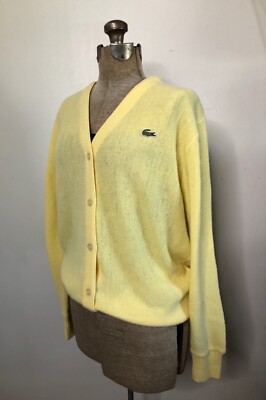 Vintage Izod Lacoste Yellow V-neck Cardigan 70s 80s Orlon Acrylic 
