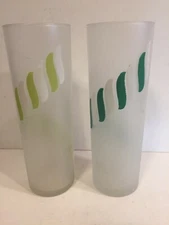 Vintage Libbey Candy Stick Tall Frosted Tumblers/Glasses - 2 - MINT