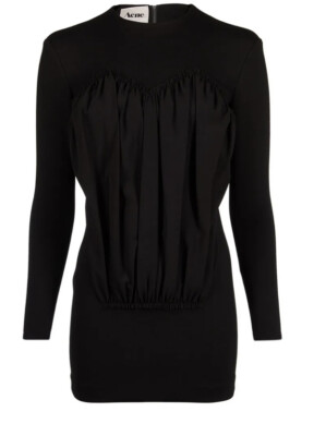 Acne Studios Pleated Panel Ruched Bodice Dress Mini Sleeve Zip