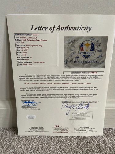 2018 EUROPE FULL TEAM SIGNED RYDER CUP FLAG LE GOLF PARIS RORY RAHM +10 JSA - Picture 4 of 4