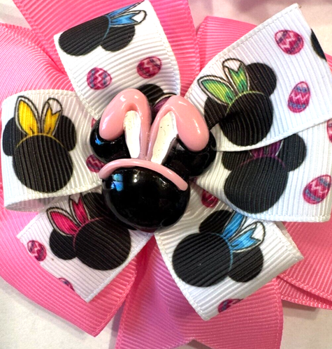 Beautiful Easter Minnie Mouse with Pink Ears Inspired Set of hairbows for girls. - Picture 2 of 3