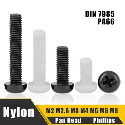 Schwarz / weiß Nylon Plastik Phillips Pan Kopf Schrauben M2 M2.5 M3 M4 M5 M6 M8