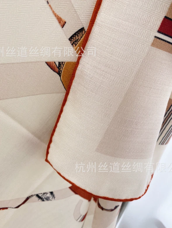 70% Cashmere 30% Silk herringbone Scarf 53'' horse Print Shape Bandana Wrap new - Image 3 of 4