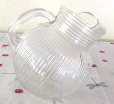Vintage Hazel Atlas Clear Ball Tilted Vertical Rib Water Pitcher Ice Lip !