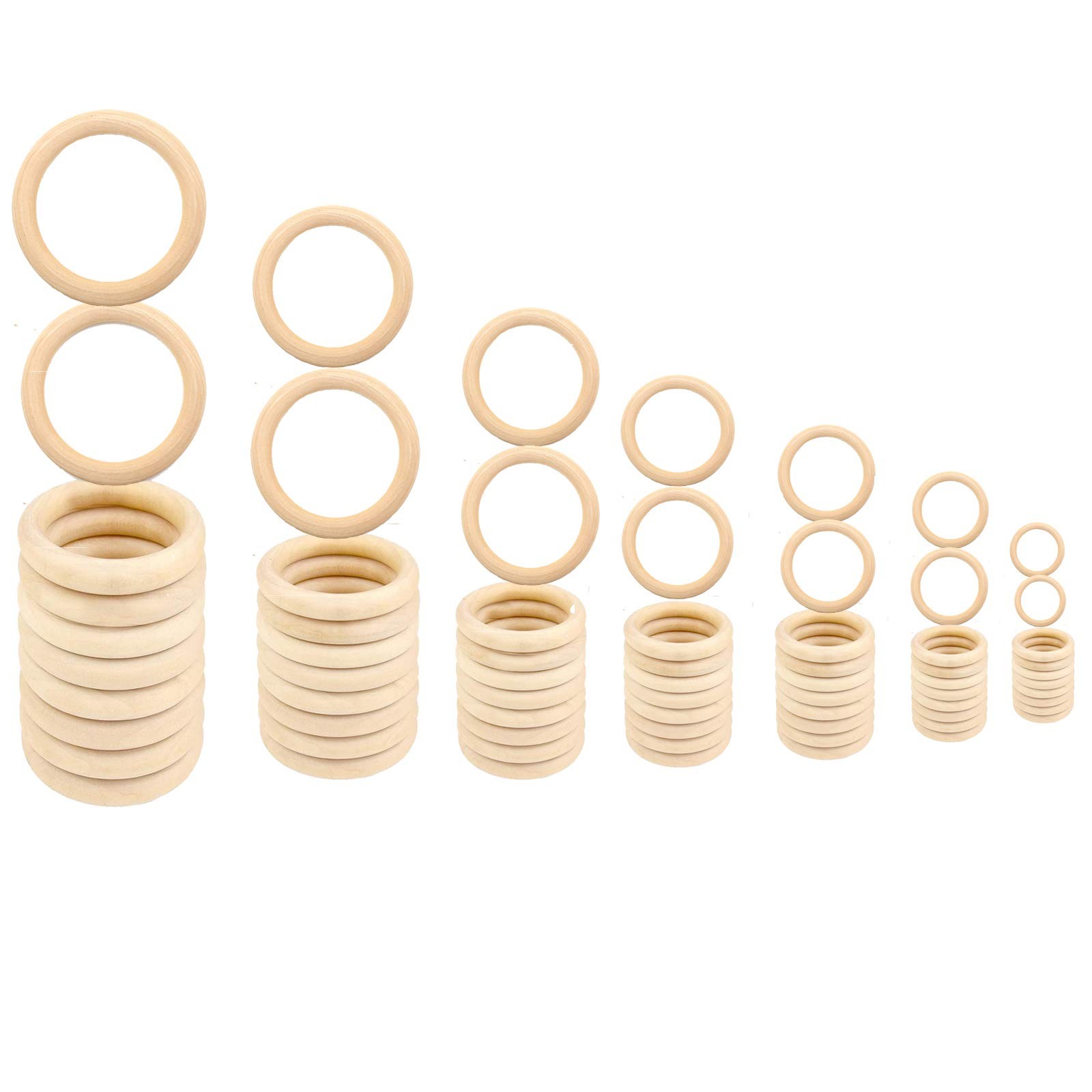 NNHOM 70 Piece Wooden Rings for Macrame, 7 Sizes Small to Me