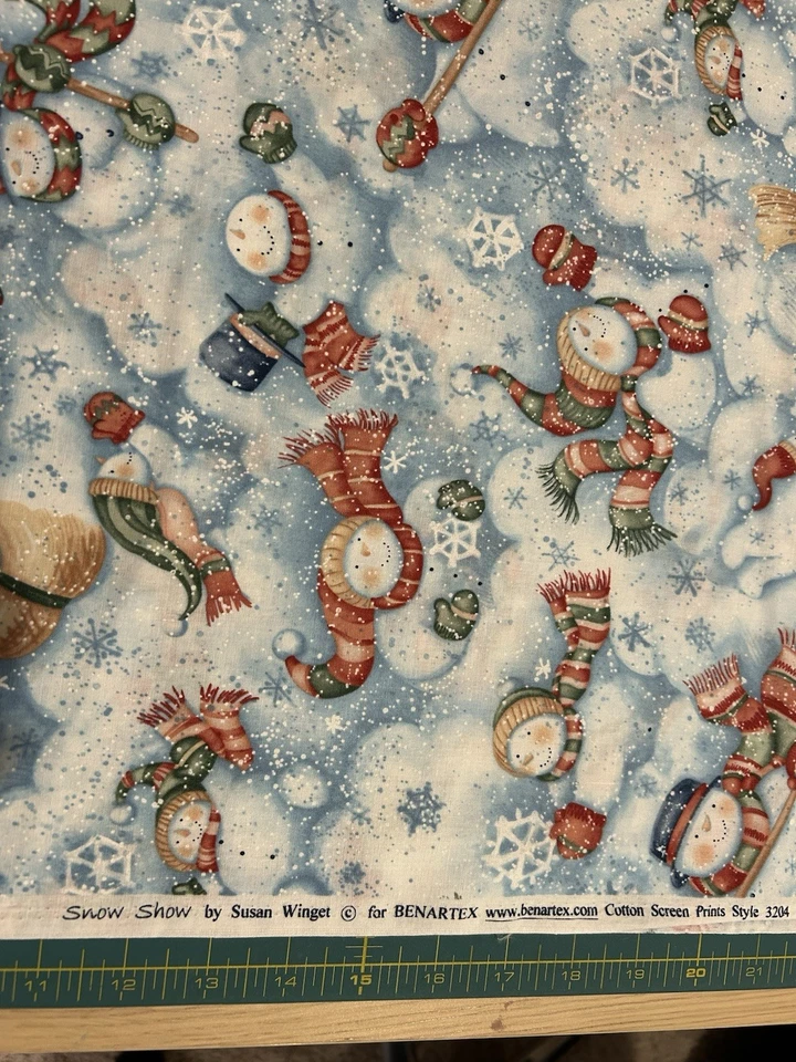 Snow Show Susan Winget Benartex Fabric BTY Snowmen Blue Quilting Sewing #3204 - Image 2 of 4