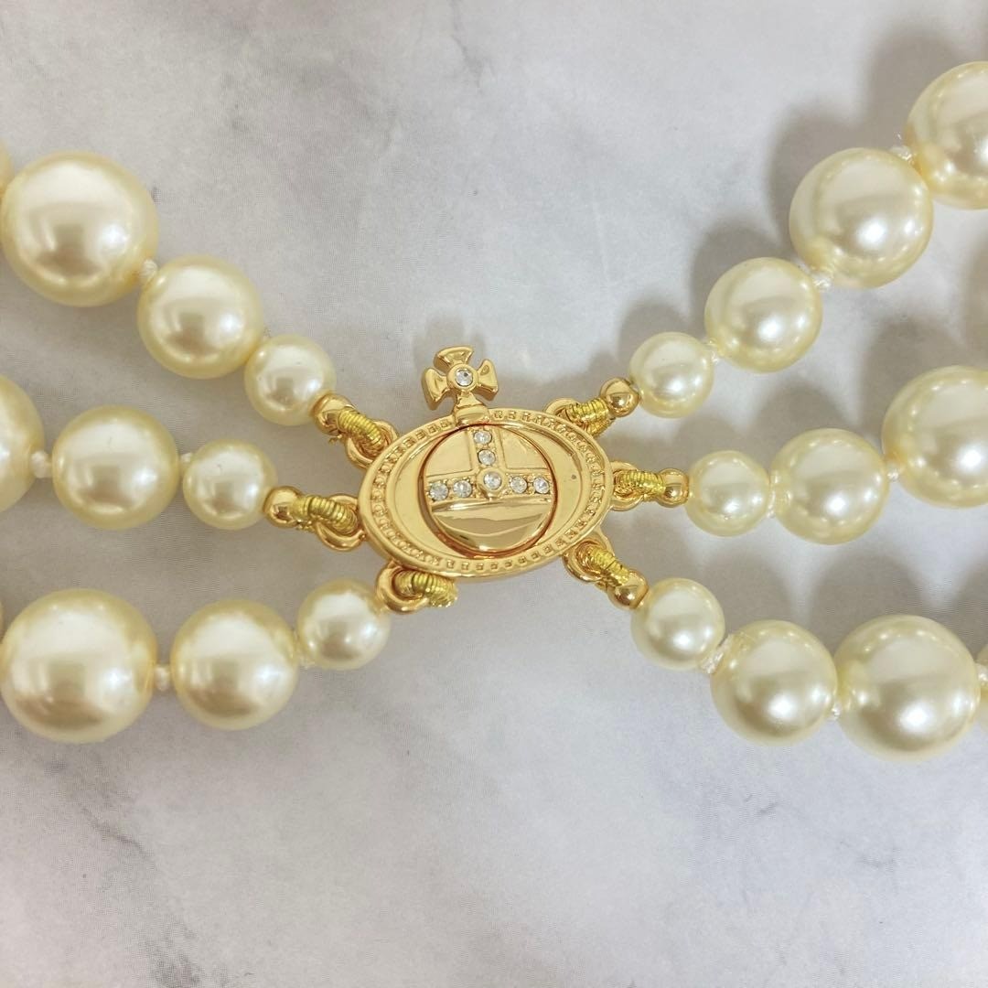 Vivienne Westwood Necklace 3-strand Drop Pearl Gold NO BOX w